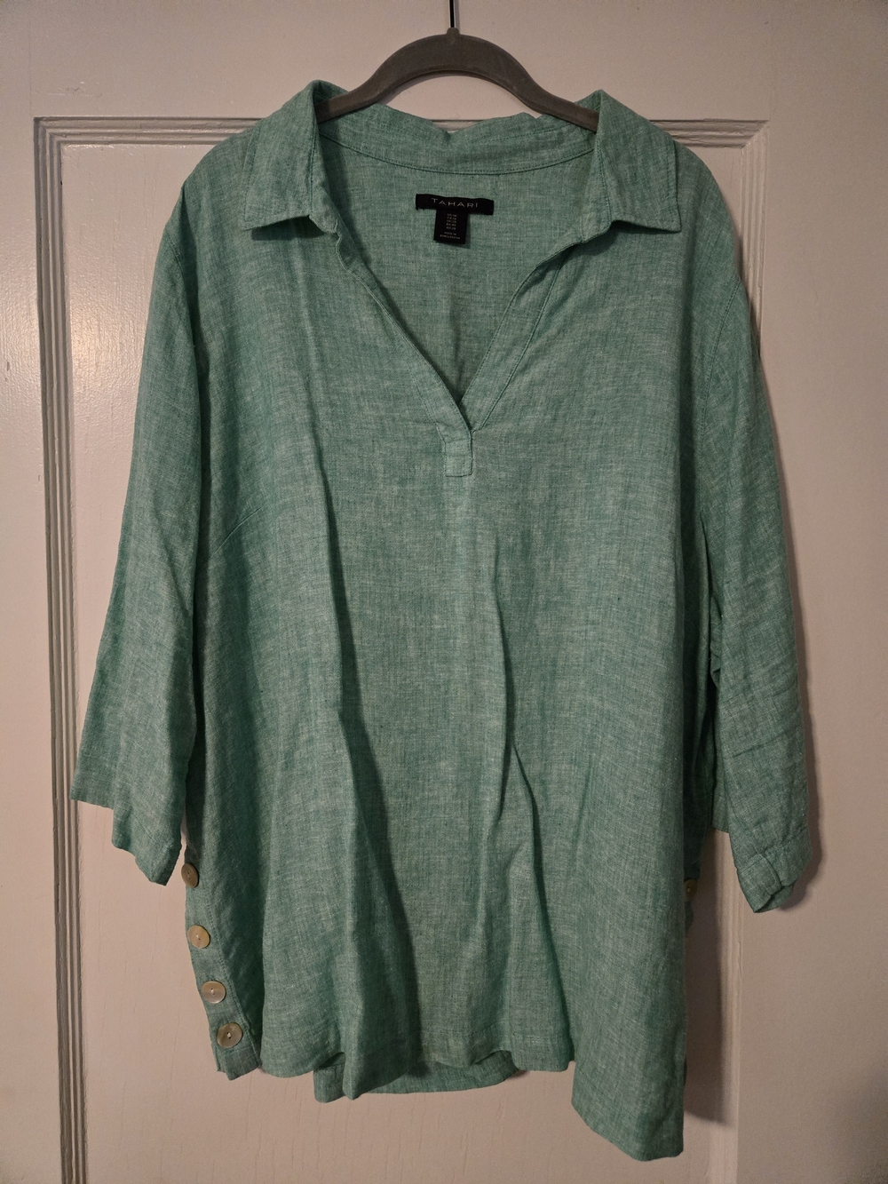 Tahari Mint Green Linen-Blend Women's Tunic Top